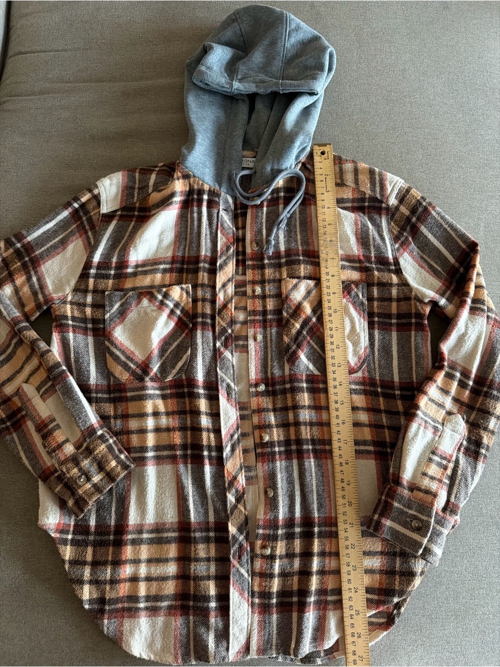 Plaid Hooded Flannel Shirt Jacket - Brown/Grey